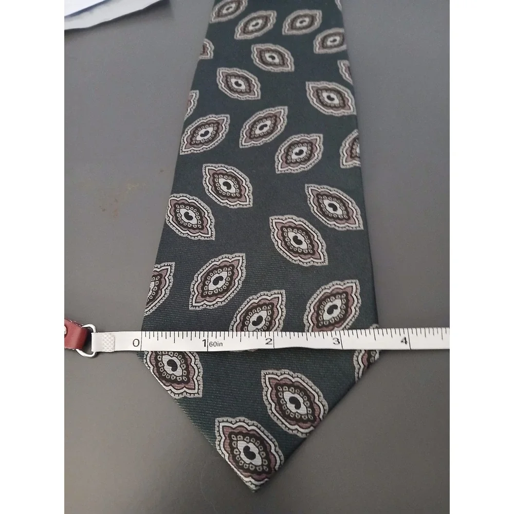 Vtg Abercrombie & Fitch Mens Silk Tie Green Brown Medallion Made in USA